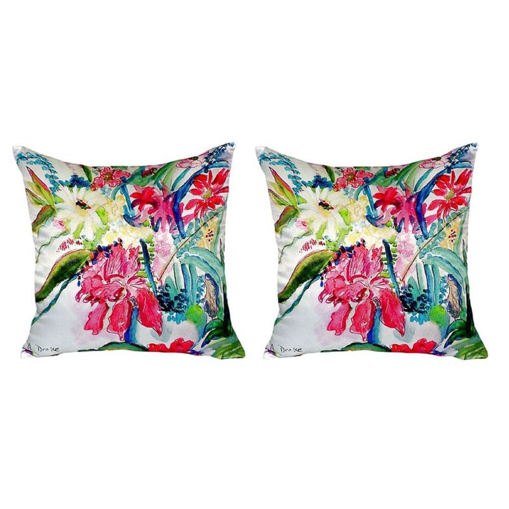 Pair of Betsy Drake Multi Florals No Cord Pillows 18 Inch X 18 Inch